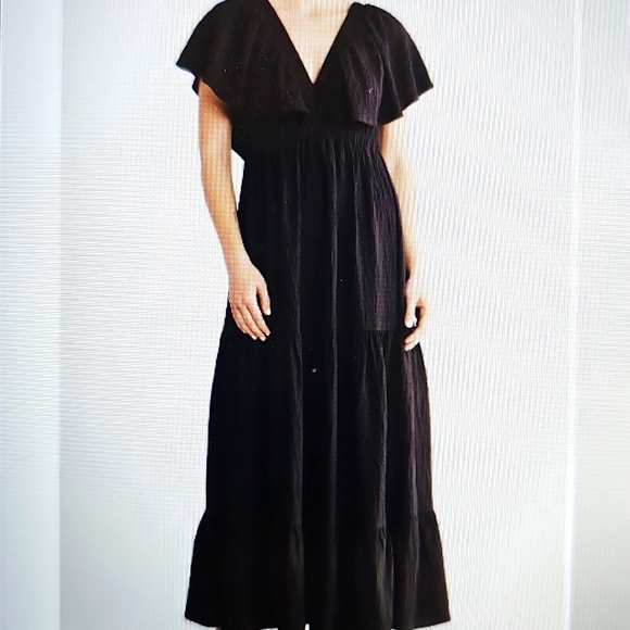 NWT Mila Mae Flutter Sleeve Tiered w Back Tie Maxi Dress Black Medium - Picture 1 of 14